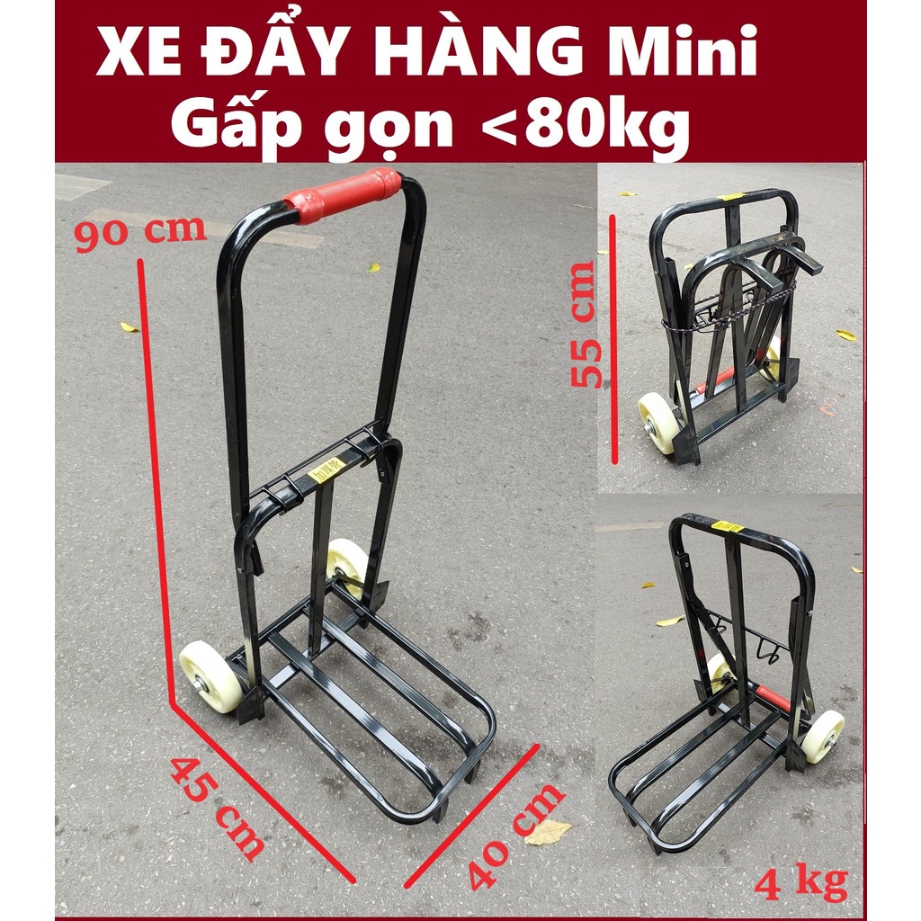 Xe đẩy hàng mini 2 bánh xếp gọn tải 80kg