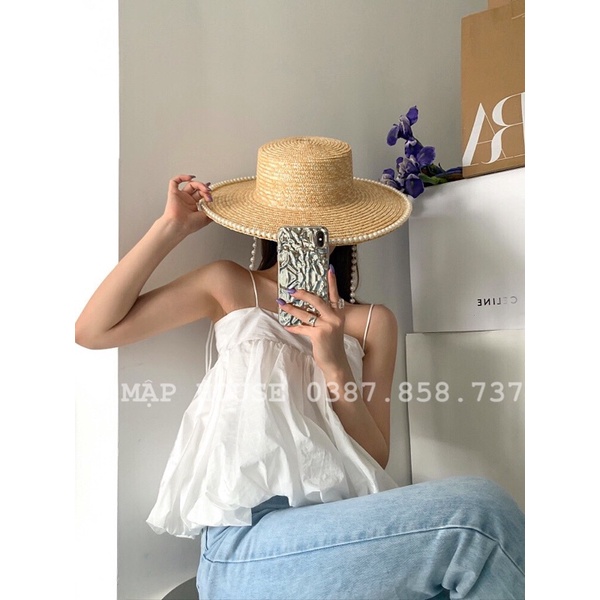 Mũ gaucho vành to đi biển dây ngọc