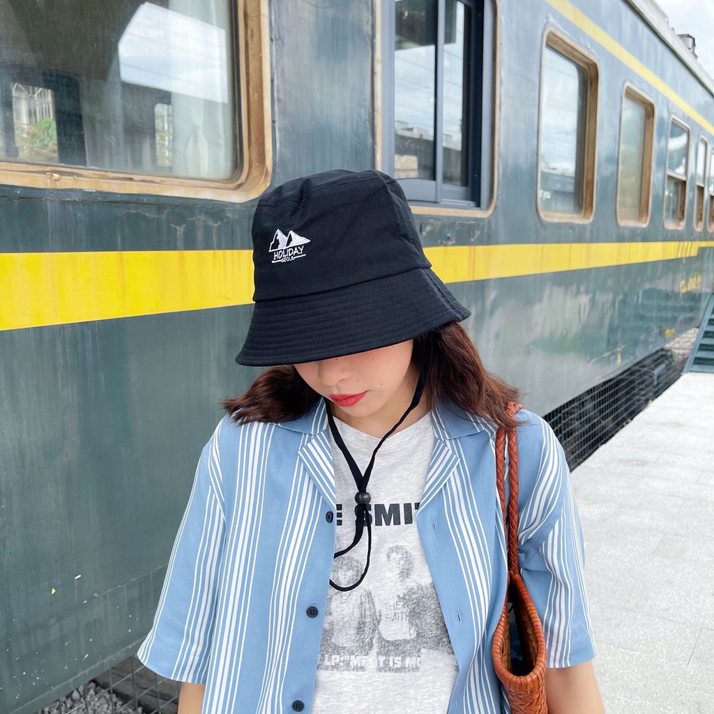 Mũ Bucket Chống Nắng / Gió Thêu Họa Tiết Phong Cách Nhật Bản Cổ Điển Thời Trang