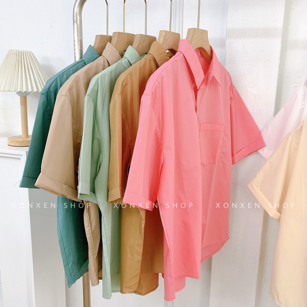 Áo sơ mi nữ tay ngắn áo sơ mi đi học 1 túi dễ thương XONXEN SHOP freesize mã 32