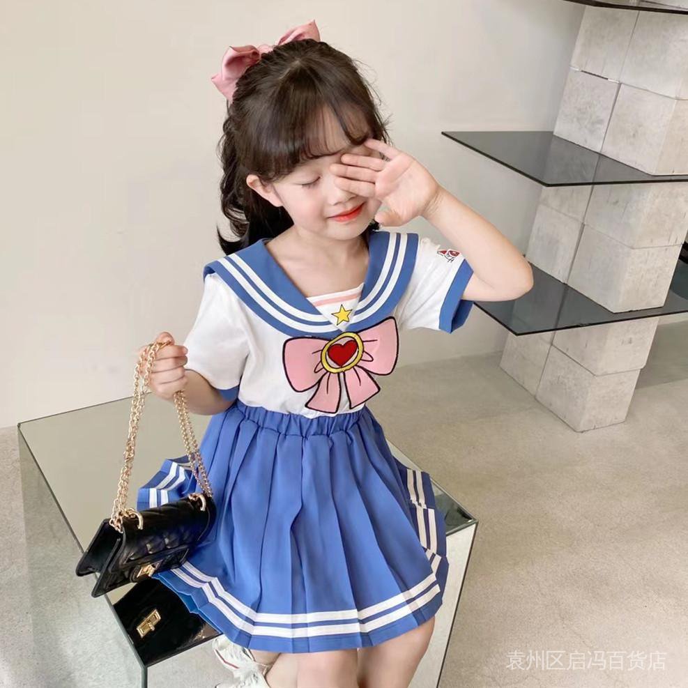 Bộ Áo + Chân Váy Xếp Ly Thủy Thủ Mặt Trăng Dễ Thương Thời Trang Mùa Hè 2022 Dành Cho Bé Gái