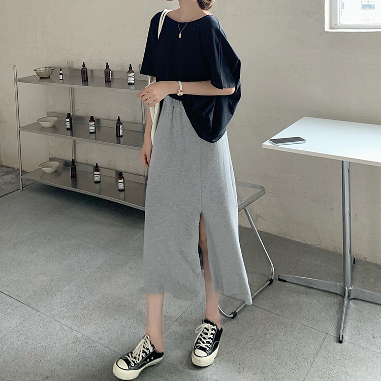 Bộ Áo Thun Ngắn Tay + Chân Váy Midi Lưng Cao Xẻ Tà Xinh Xắn Dành Cho Nữ | BigBuy360 - bigbuy360.vn