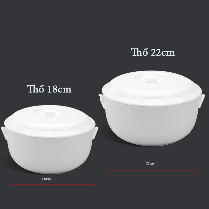Thố Minh Long + Nắp 18cm 22cm Jasmine sứ trắng - Thố Sứ Minh Long Dùng Để Chưng Yến, Đựng Súp Trên Bàn Tiệc.