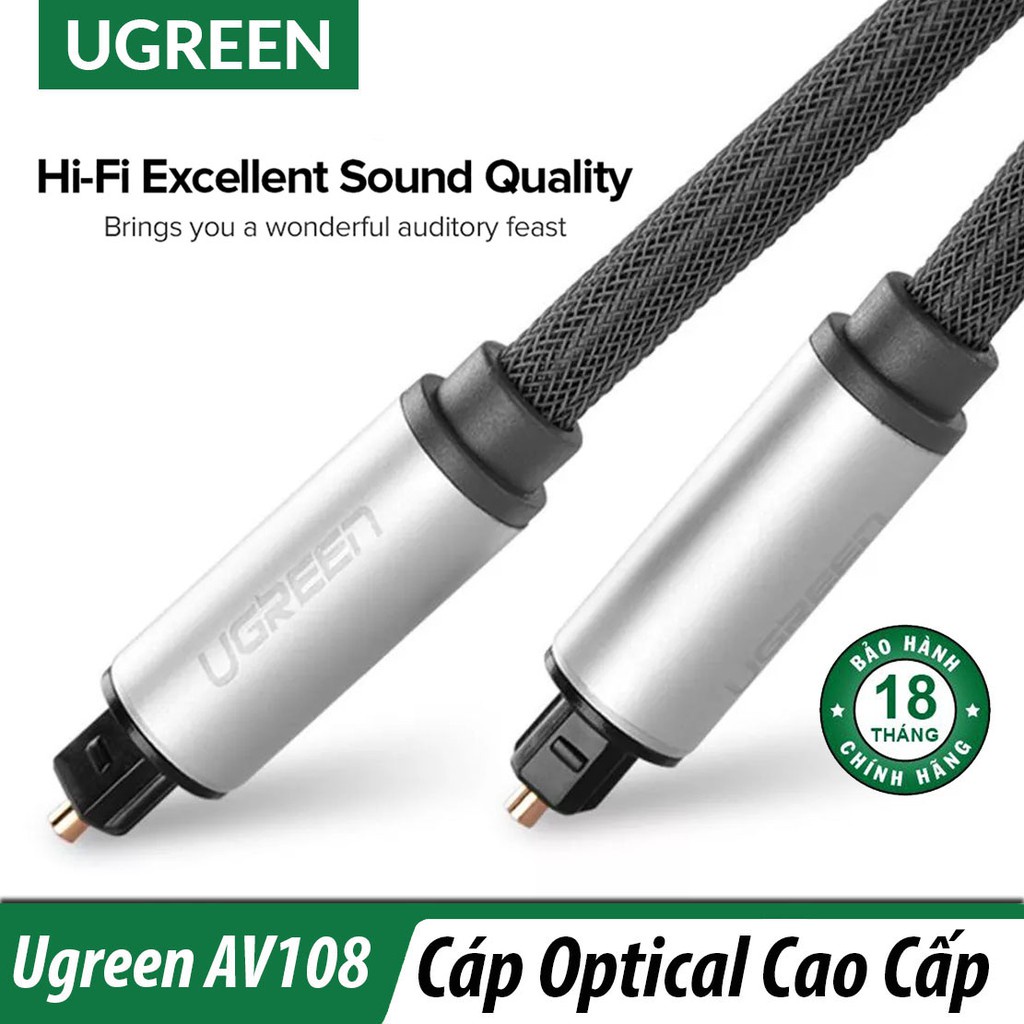 Cáp âm thanh Audio quang (Toslink, Optical) Ugreen AV108 vỏ nhôm 10539 10542 10541 10540 Chính Hãng