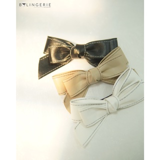 Cài tóc nơ da BY LINGERIE màu đen trắng và nâu nhạt phụ kiện thời trang S08