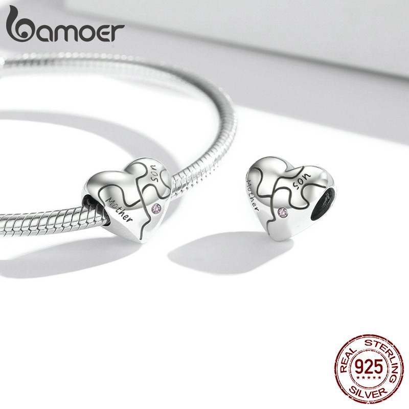 Mặt trang sức Bamoer Scc1976 bạc 925 hình trái tim mảnh ghép chuyên dụng làm vòng tay DIY thanh lịch