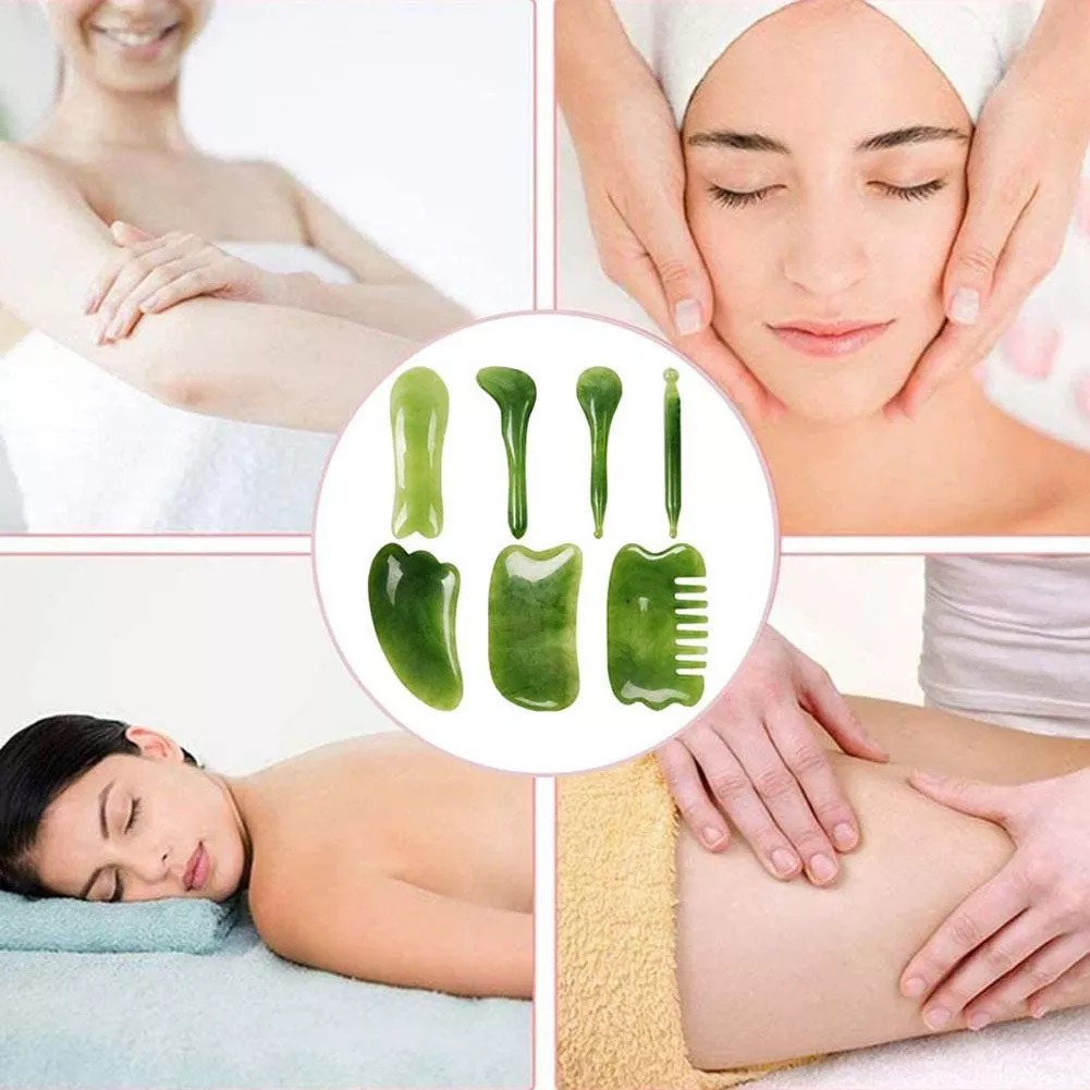 Bộ Ấn Huyệt, Miếng Ngọc Cạo Gió 7 Chi Tiết, Đá Guasha Massage Body Toàn Thân Trong Spa Đông Y NANOCEE