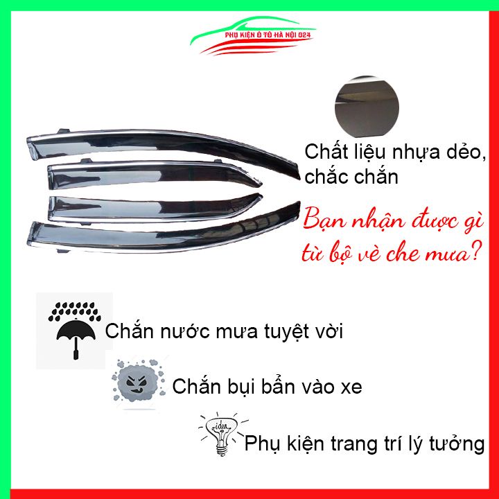 Vè che mưa cho xe ô tô Vios 2008-2013 chỉ mạ