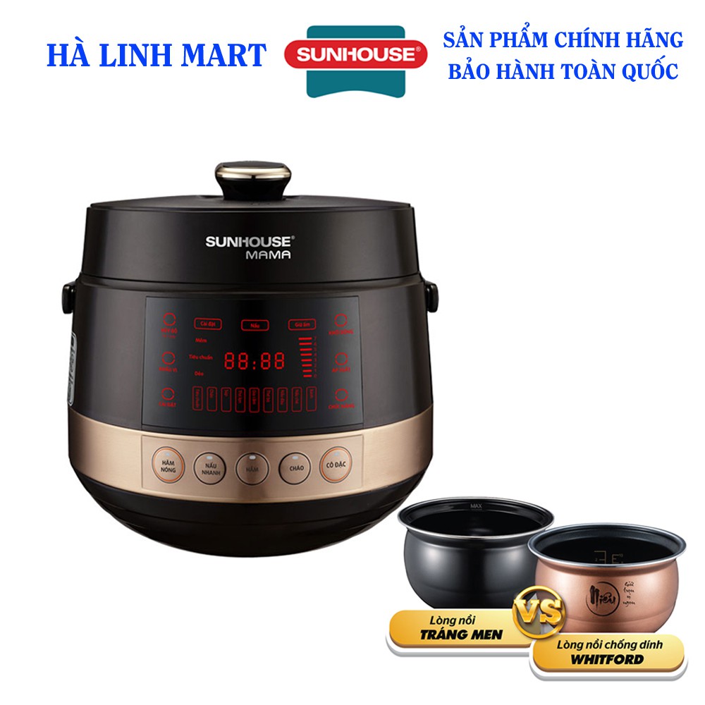 NỒI ÁP SUẤT ĐIỆN TỬ ĐA NĂNG SUNHOUSE MAMA SHD1586B, Kèm 2 lòng nồi cao cấp, Bảo hành 24 tháng