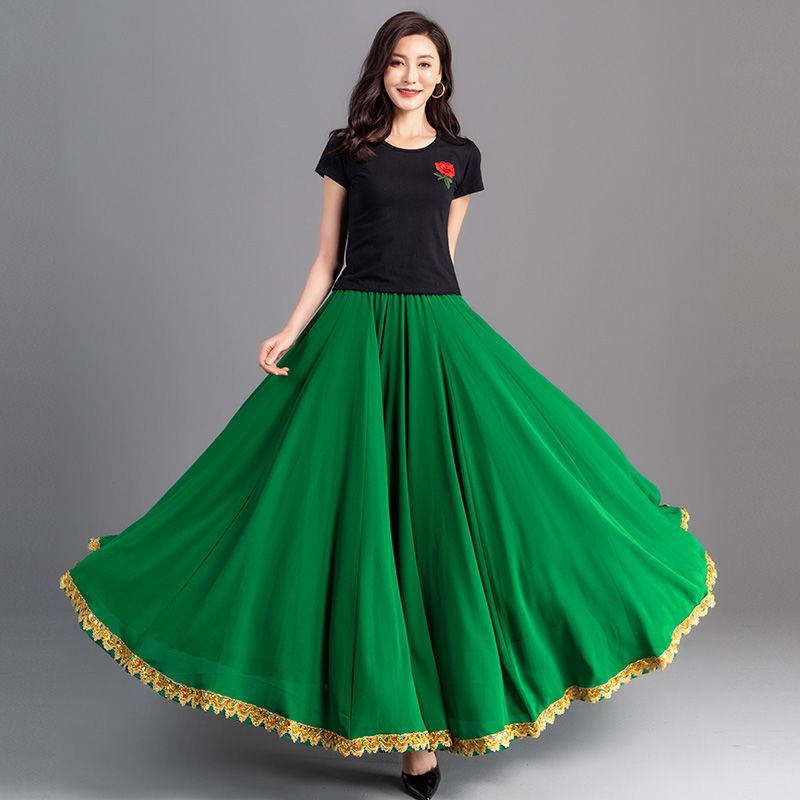 [M &amp; E] Chân Váy Múa Dân Tộc Dáng Dài Phối Ren Phong Cách Mới 720 Độ