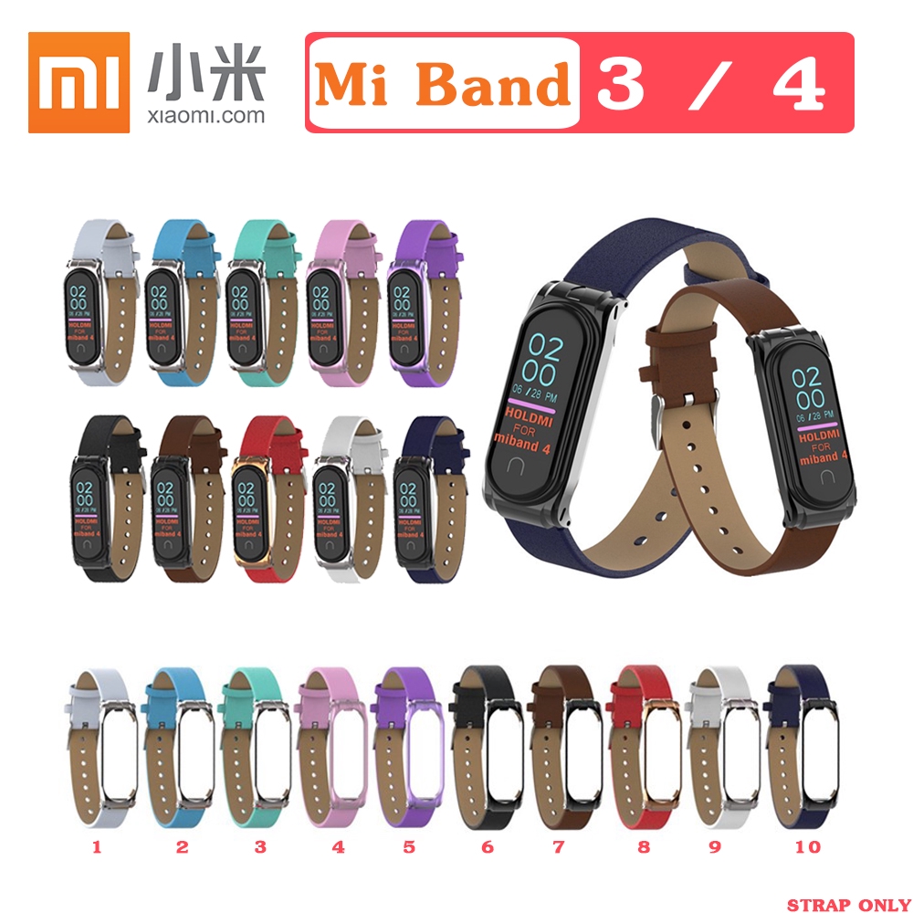 Dây Đeo Thay Thế Chất Liệu Da Nhiều Màu Cho Đồng Hồ Xiaomi Mi Band 4 3