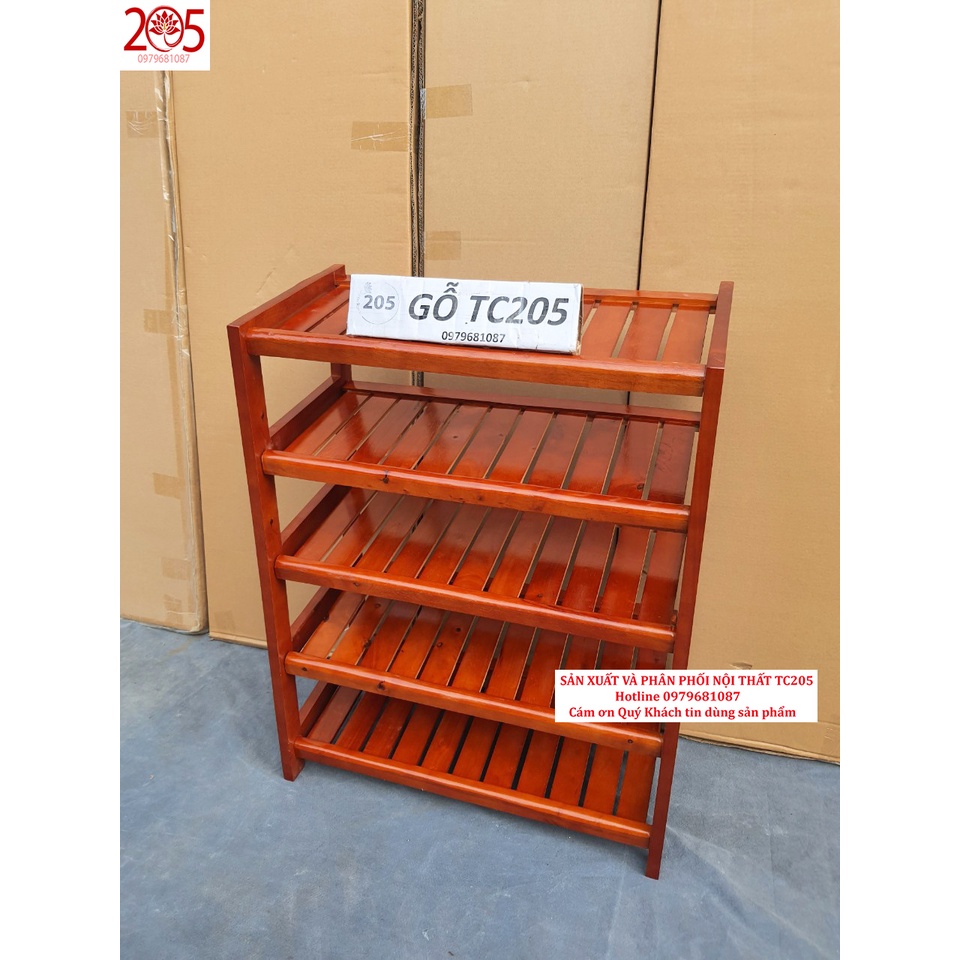Kệ giày dép gỗ 5 tầng ngang 60 gỗ cao su màu tự nhiên