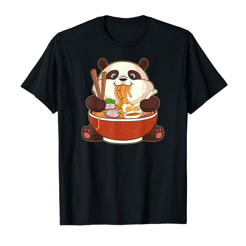 Áo thun cotton unisex HTFashion in hình Kawaii Cute Anime Panda Otaku Japanese Ramen Noodles Gift