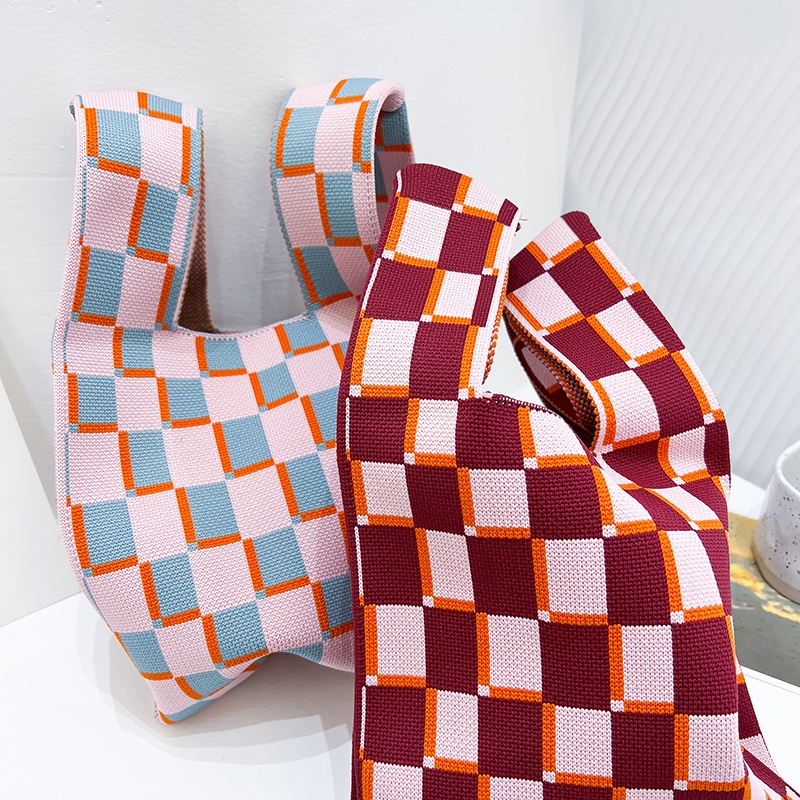 Ielgy Túi Xách Họa Tiết Kẻ Ô Tương Phản Cho Nữ