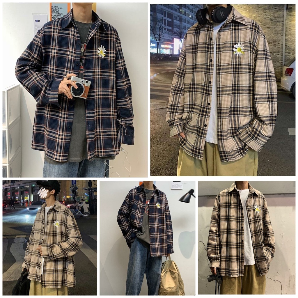 Áo Khoác Sơ Mi FLANNEL CARO Áo Chống Nắng Dài Tay Nhiều Mẫu Họa tiết Thêu Hoa Cúc