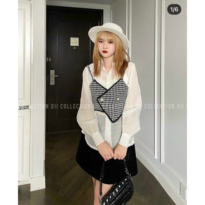 SET SMI TRẮNG + ÁO GILE VIỀN REN + CHÂN VÁY ĐEN🍂