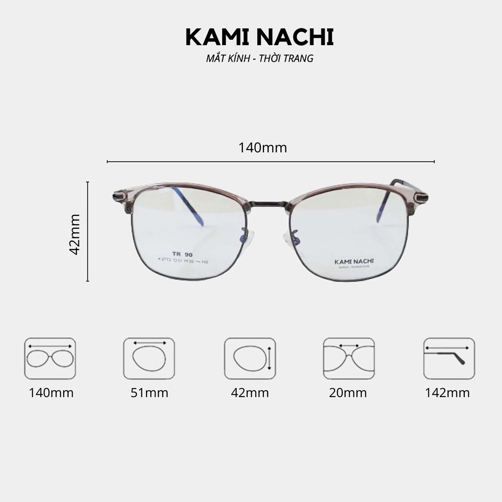 Gọng kính vuông kim loại thời trang nam nữ KAMI NACHI phong cách cổ điển Retro 2713 [CÓ THỂ LẮP TRÒNG CẬN] | BigBuy360 - bigbuy360.vn