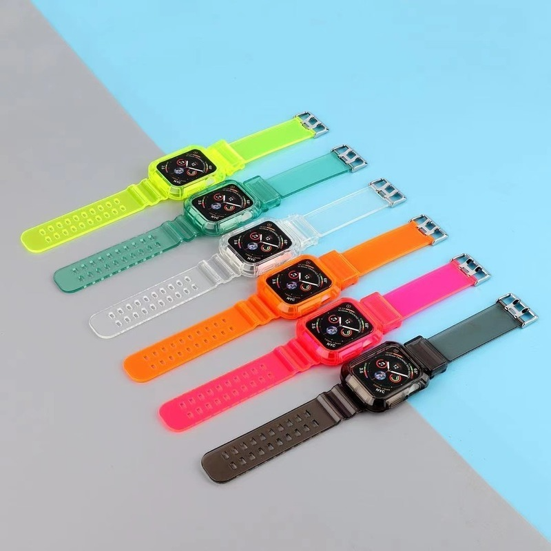 Dây đeo Apple Watch Dây đeo màu kẹo trong suốt cho Dòng dây đeo Iwatch 4 5 3 2 1 Chống rơi Dây đeo thể thao huỳnh quang Dây đeo bảo vệ dây đeo đồng hồ Silicone TPU38mm 40mm 42mm 44mm Khung vỏ