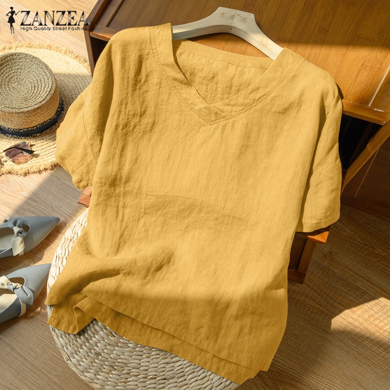 Zanzea Áo Nữ Tay Ngắn Cổ Chữ V Xẻ Tà Thời Trang