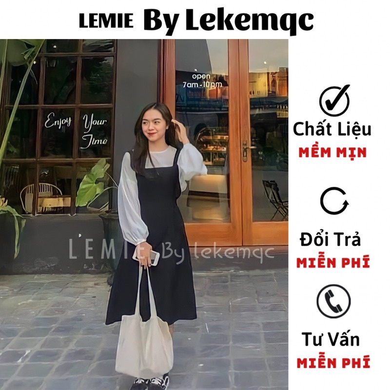 Sét Yếm Váy Vintage + Áo Trắng Tay Bồng Có Dây Thắt Eo ❤️ lemie by lekemqc