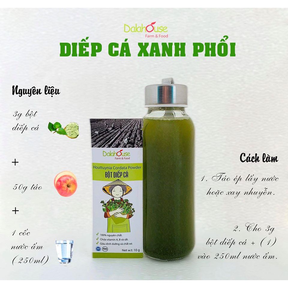 Bột diếp cá nguyên chất Dalahouse 50g - Hết mụn mờ thâm giúp da sáng mịn - Hỗ Trợ giảm Trĩ, Táo Bón