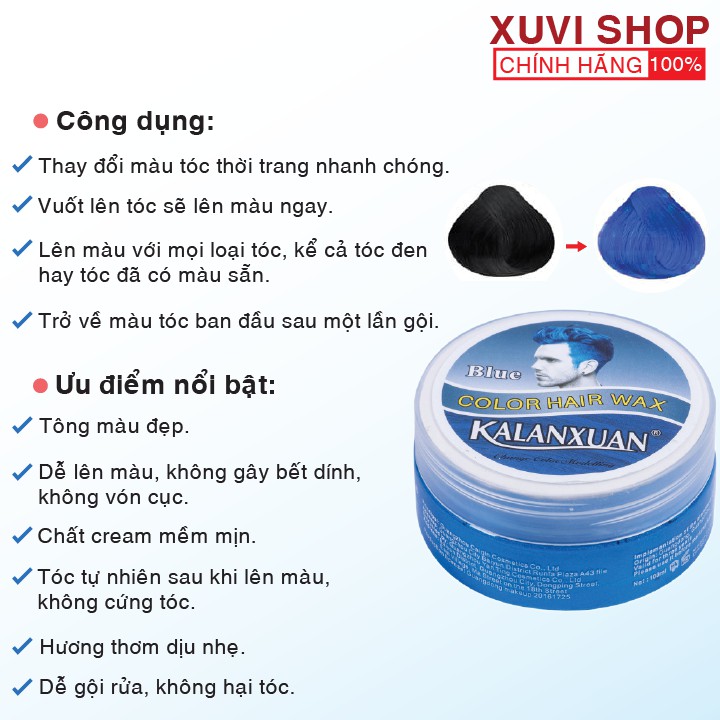 Sáp Vuốt Nhuộm Tóc Màu Xanh Dương KALANXUAN 100ml Chính Hãng Đổi Màu Tạm Thời - XUVI SHOP