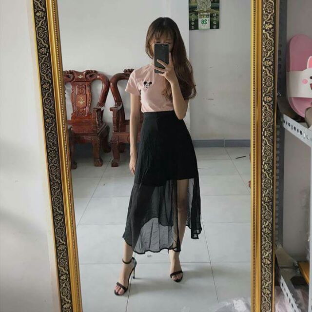 Chân váy voan xẻ tà