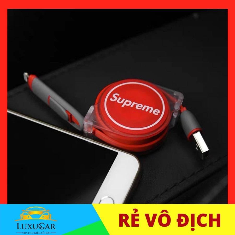 Dây Cáp Sạc USB 2 Cổng Iphone và Samsung Trên Oto Xe Hơi 2in1 Dây Rút Tiện Dụng