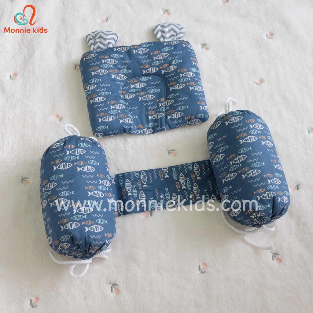 Chặn gối vỏ đỗ cotton MONMON, gối chặn vỏ đỗ an toàn thoáng mát mềm mại cho bé - Monnie Kids