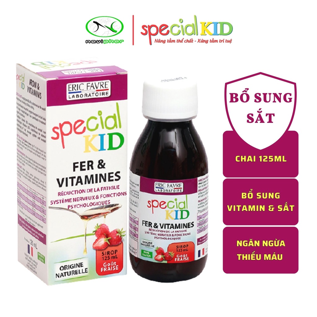 Siro giảm nguy cơ thiếu máu, bổ sung Sắt và Vitamin thiết yếu - Special Kid Fer &amp; Vitamine - 125ml [Eric Favre - Pháp]