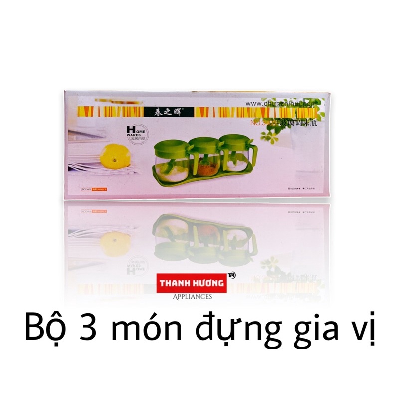 Bộ Đựng Gia Vị 3 Món Thuỷ Tinh Cao Cấp Có Khay Đựng