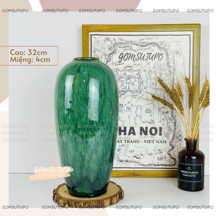 Lọ Hoa Gốm Men Rêu Xước size Lớn - Bình Cắm Hoa Để Bàn Trang Trí gomsutupo, gốm sứ tupo Bát Tràng