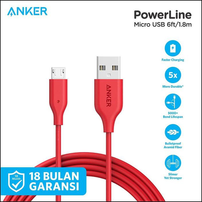 Anker Dây Cáp Sạc 6ft / 1.8m Micro Usb Red - A8133 Màu Xanh Dương