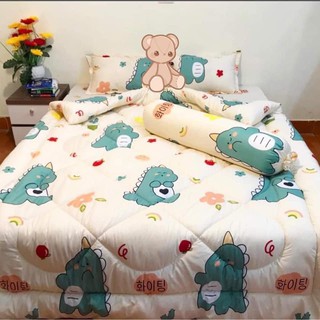 Bộ Chăn phao ga gối 4 món loại 1[1m2x1m9]chọn mẫu-MẪU KHỦNG LONG CUTE