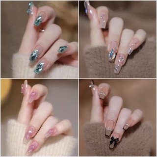 [Hàng mới về] Bộ 24 Móng Tay Giả Dài Đính Đá Lấp Lánh Thời Trang