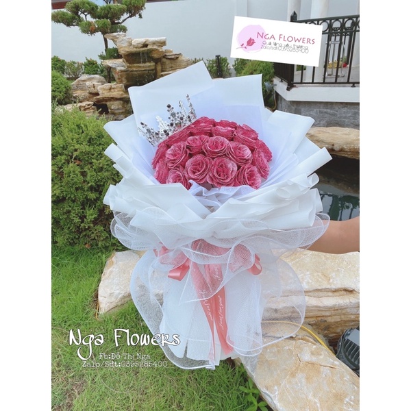 Bó Hoa Nhũ 20 Bông Form To Kèm Vương Miện