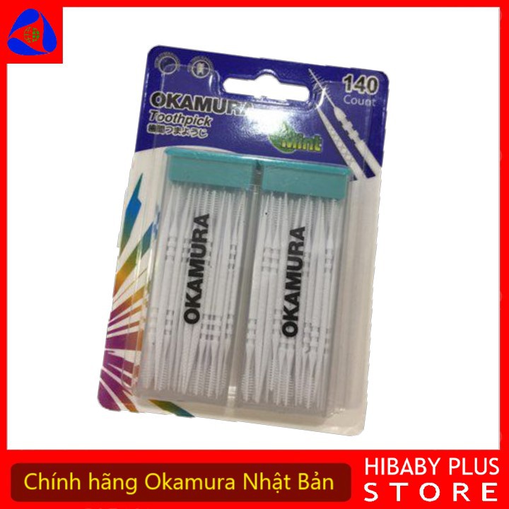 Tăm nhựa nha khoa Okamura Nhật Bản hộp 140 que 2 đầu chức năng màu trắng