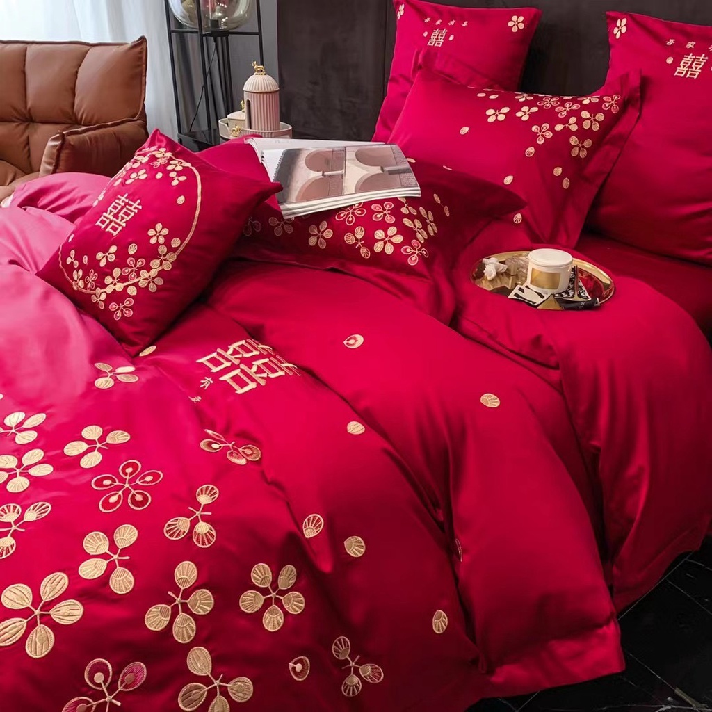 Bộ Chăn Ga Gối 7 Món Lụa Thêu THIÊN NGA  siêu Đẳng Cấp -> Mẫu Cưới Mới Nhất 2022