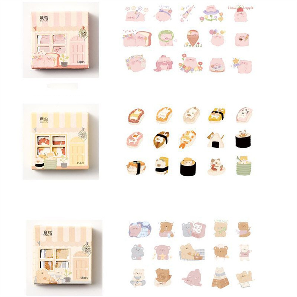 Set 45 nhãn dán hình động vật đáng yêu dùng trang trí sổ tay / nhật ký DIY