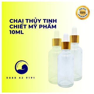 Chai Tinh Dầu Thủy Tinh (Lọ Serum) Bóp Giọt Khoen Vàng 10ml Chiết Mỹ Phẩm