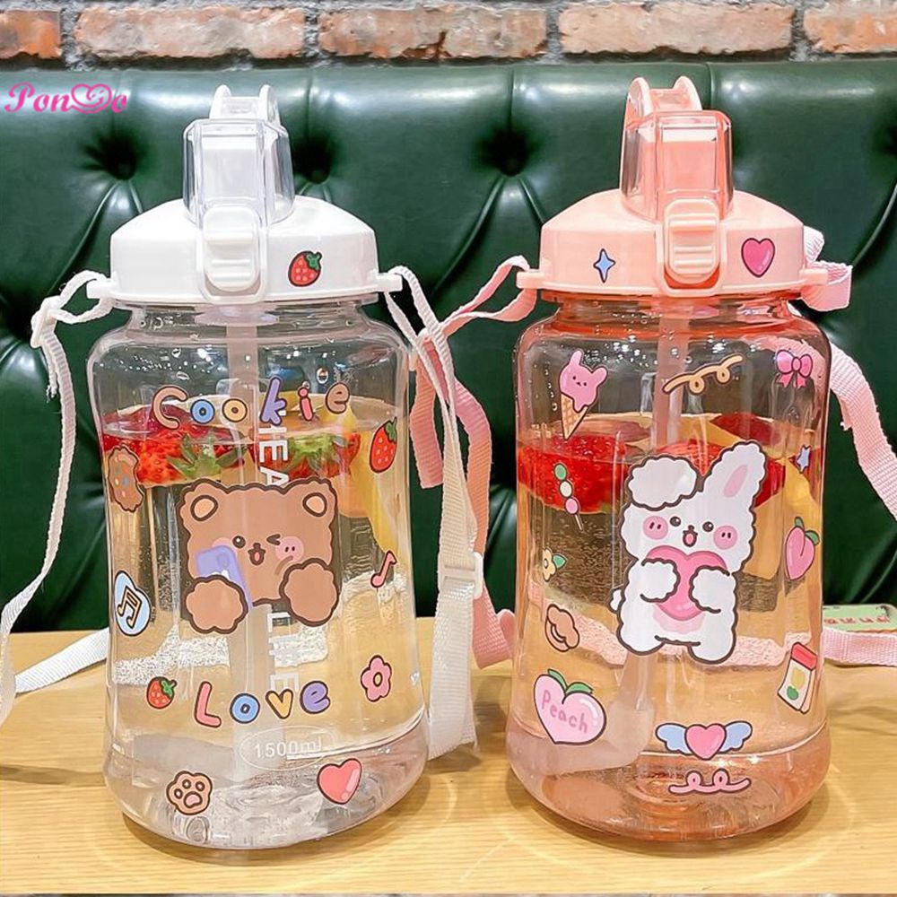 Bình Đựng Nước Dung Tích Lớn 1.5l / 2l Họa Tiết Hoạt Hình Dễ Thương