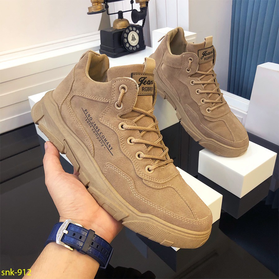 Giày da lộn  ⚜️𝑭𝑹𝑬𝑬𝑺𝑯𝑰𝑷⚜️ -Giày Sneaker Da Lộn Cao Cấp  - SNK912 Nâu