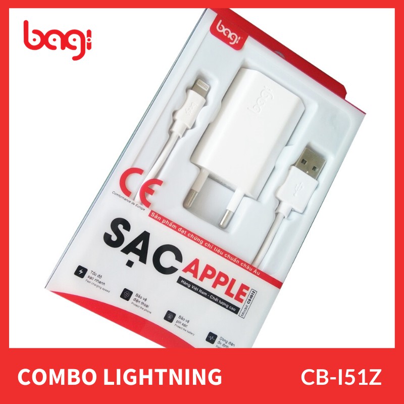 [BAGI] COMBO CỦ SẠC + CÁP SẠC LIGHTNING BAGI CB-I51Z CHO IPHONE