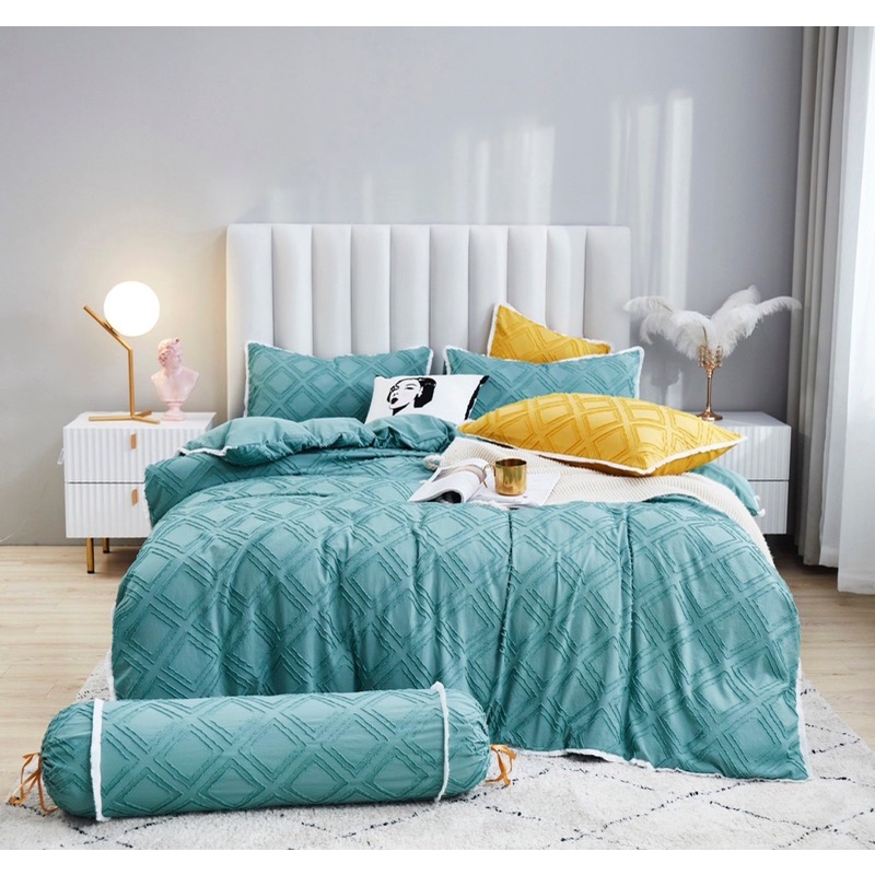 Bộ chăn ga gối vân nổi hàn quốc chất liệu cotton đũi thoáng mát thấm hút mồ hôi