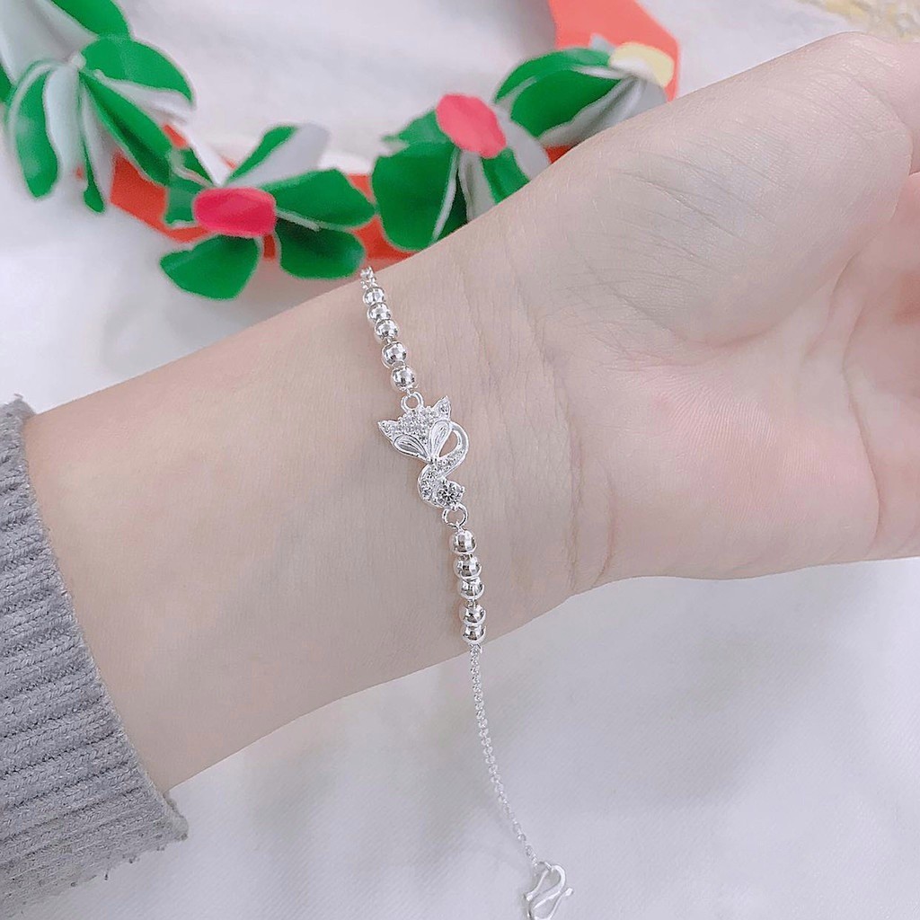 Lắc tay hồ ly bạc thật 925 DaLiA Jewelry lắc tay bạc phối bi chuẩn bạc xinh lung linh