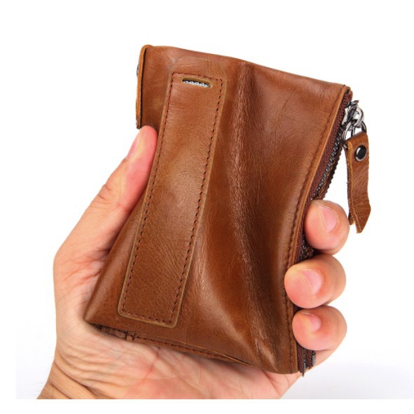 Ví da bò thật có khóa kéo đôi tiện lợi