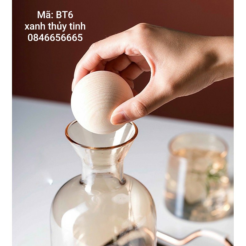 Bình rót thuỷ tinh màu nắp gỗ tròn 1,2l (3 màu)