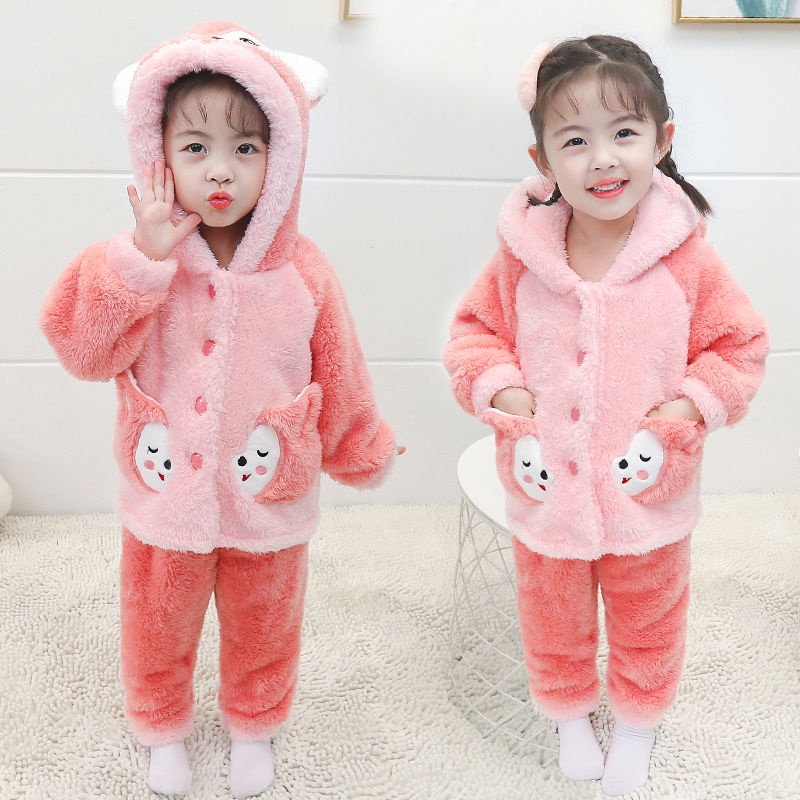 ☏Bộ đồ ngủ pijama cho bé gái mùa đông vải nỉ 1-4 tuổi bé gái ngoại quốc dày dặn bé gái 5 dịch vụ tại nhà kèm thêm nhung