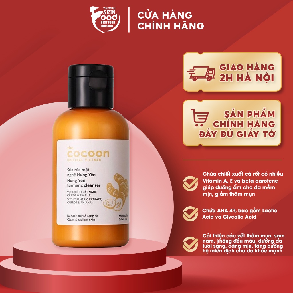 Sữa Rửa Mặt Làm Sạch Sâu Chiết Xuất Nước Nghệ Hưng Yên The Cocoon Turmeric Cleanser 140ml