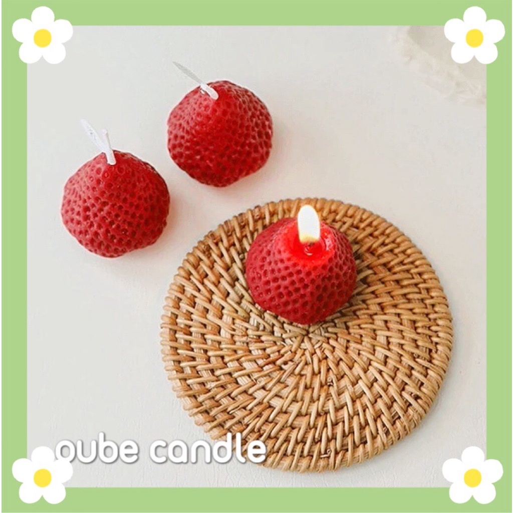 Nến Thơm Thư Giãn Không Khói Hình Dâu Tây Trang Trí Phòng - Không Mùi Siêu Xinh Xắn Oube Candle NT10